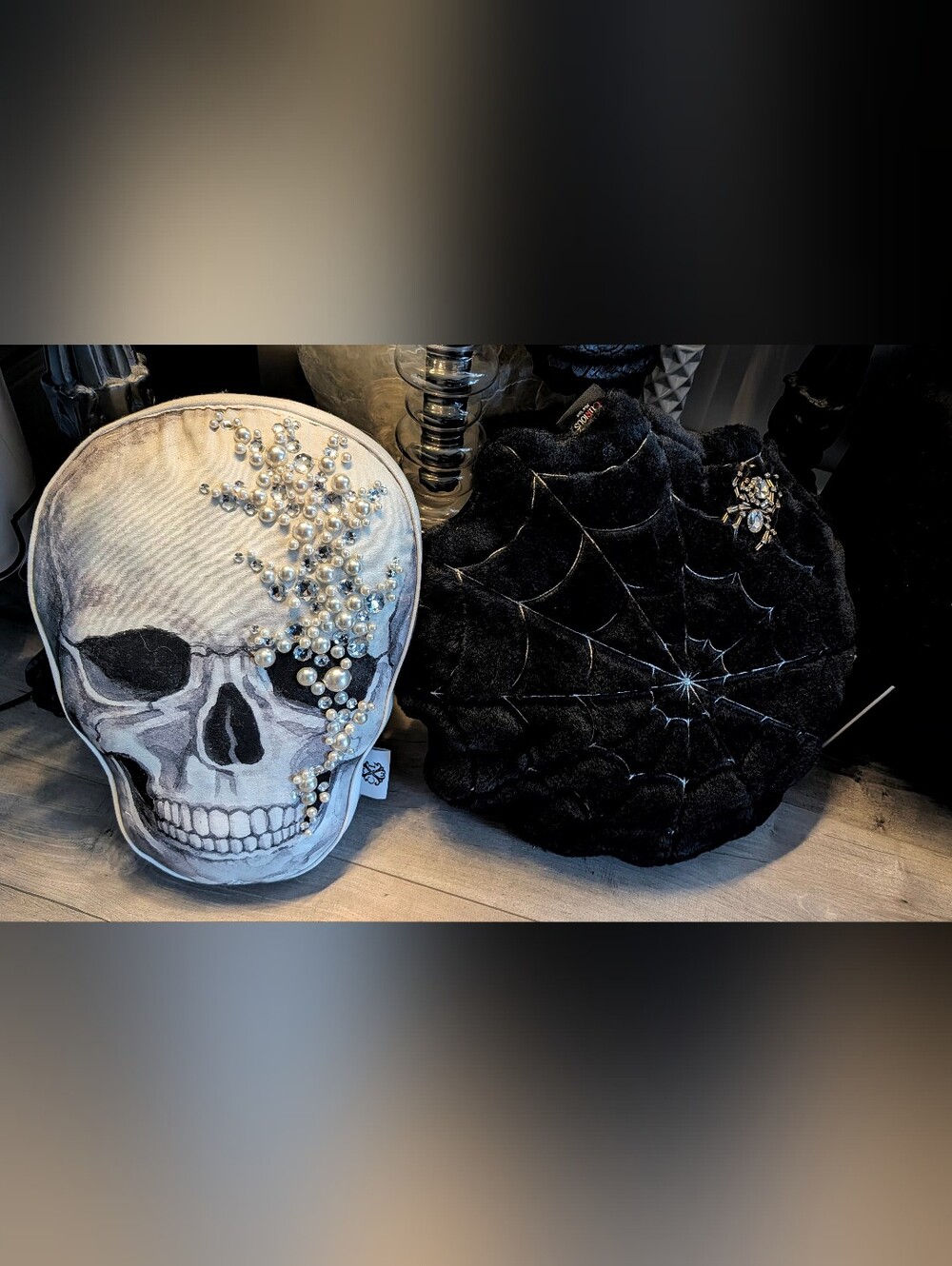 Halloween Pearl Skull & Spider Web Pillows